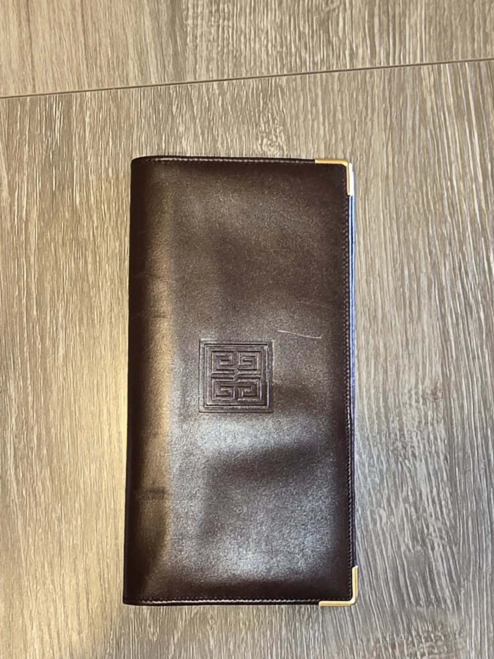 Vintage GIVENCHY Brown Smooth Leather Long Wallet Gold Hardware-Made in Spain